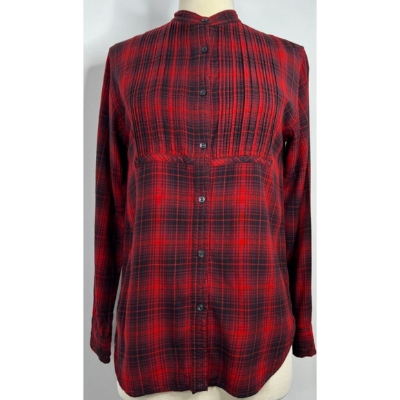 Ralph Lauren Denim & Supply | Red/Black Pleated Hi-Low Plaid Top - Picture 9 of 16